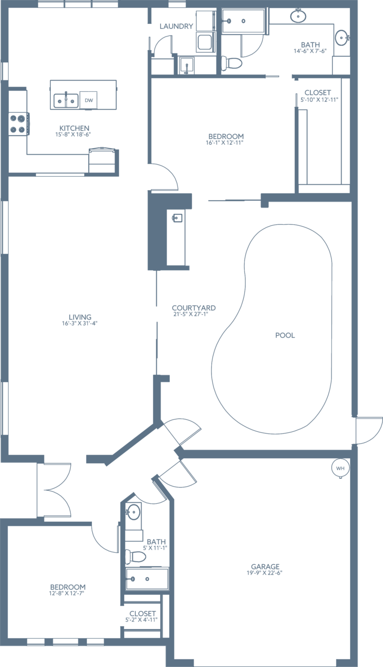 Wilmington Floor Plan - 2 bedroom, 2 bath, Pool